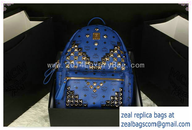 High Quality Replica MCM Stark Backpack Jumbo in Calf Leather 8100 Blue - Click Image to Close